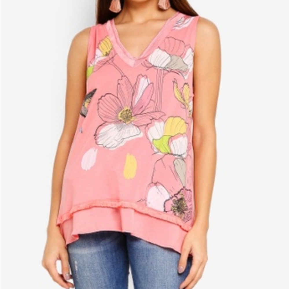 Desigual floral pink peach sleeveless top Size M